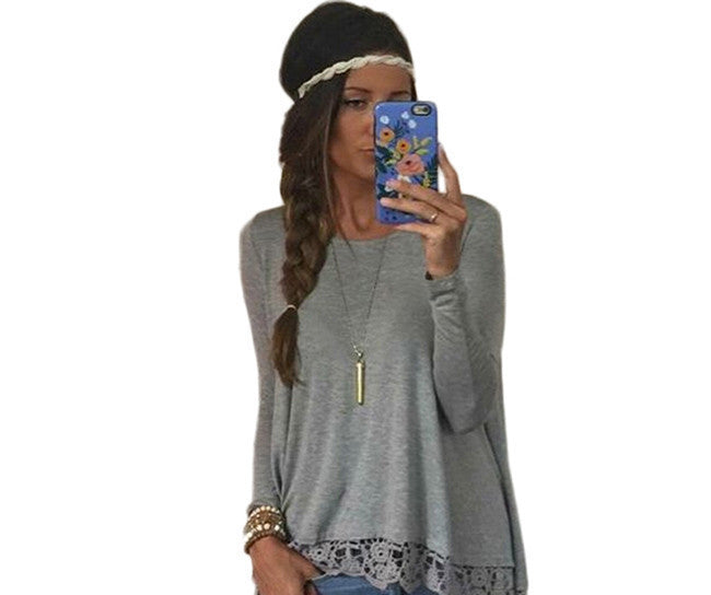 Plus Size Clothing Women Blouses Long Sleeve Floral Crochet Casual Loose Blouse Ladies Shirt Tops