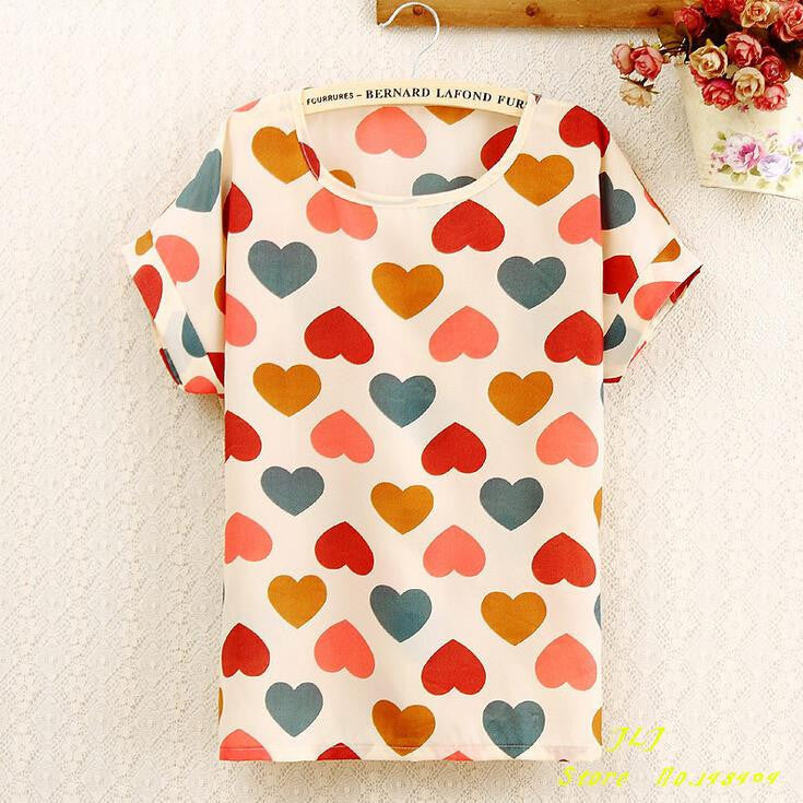 chiffion Batwing Short Sleeve T-Shirts women Loose Shirt Tees tops casual Tees clothes