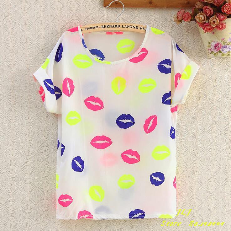 chiffion Batwing Short Sleeve T-Shirts women Loose Shirt Tees tops casual Tees clothes