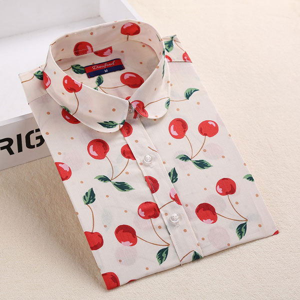 Online discount shop Australia - Brand New Flower Blouse Shirt Women Long Sleeve Fruit Shirt Lemon Printed Ladies Blouses Casual  Plus Size Tops