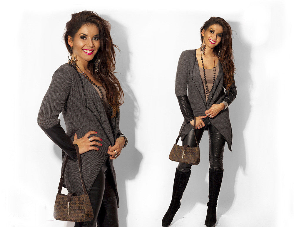 Online discount shop Australia - fashion long sleeve leather female blouses sweater casual cardigan woman jacket and coat white grey black