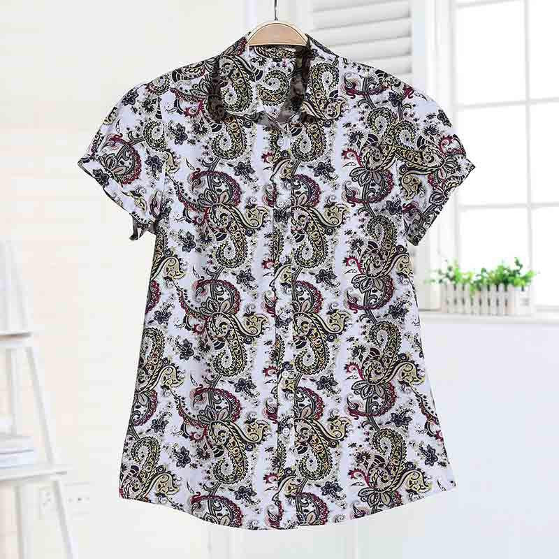 Short Sleeve Women Shirts Floral Women Blouses Fruit Blusa Ladies Tops Cotton Tops For Girls Vintage
