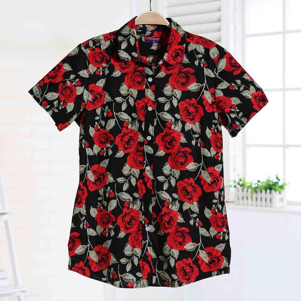 Short Sleeve Women Shirts Floral Women Blouses Fruit Blusa Ladies Tops Cotton Tops For Girls Vintage