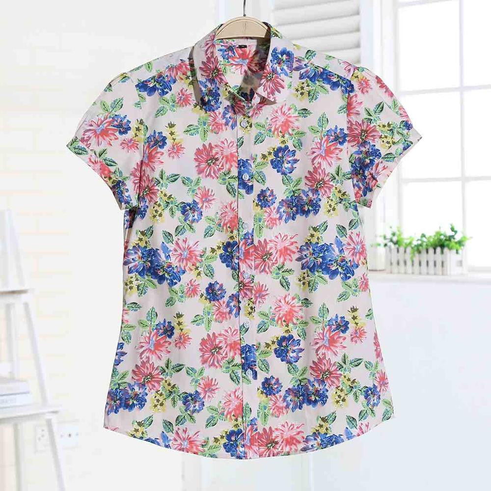 Short Sleeve Women Shirts Floral Women Blouses Fruit Blusa Ladies Tops Cotton Tops For Girls Vintage