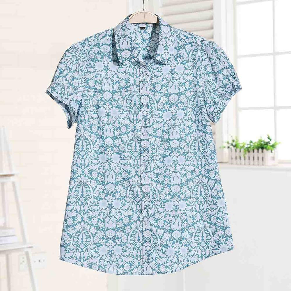 Short Sleeve Women Shirts Floral Women Blouses Fruit Blusa Ladies Tops Cotton Tops For Girls Vintage