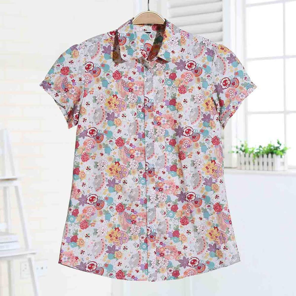 Short Sleeve Women Shirts Floral Women Blouses Fruit Blusa Ladies Tops Cotton Tops For Girls Vintage