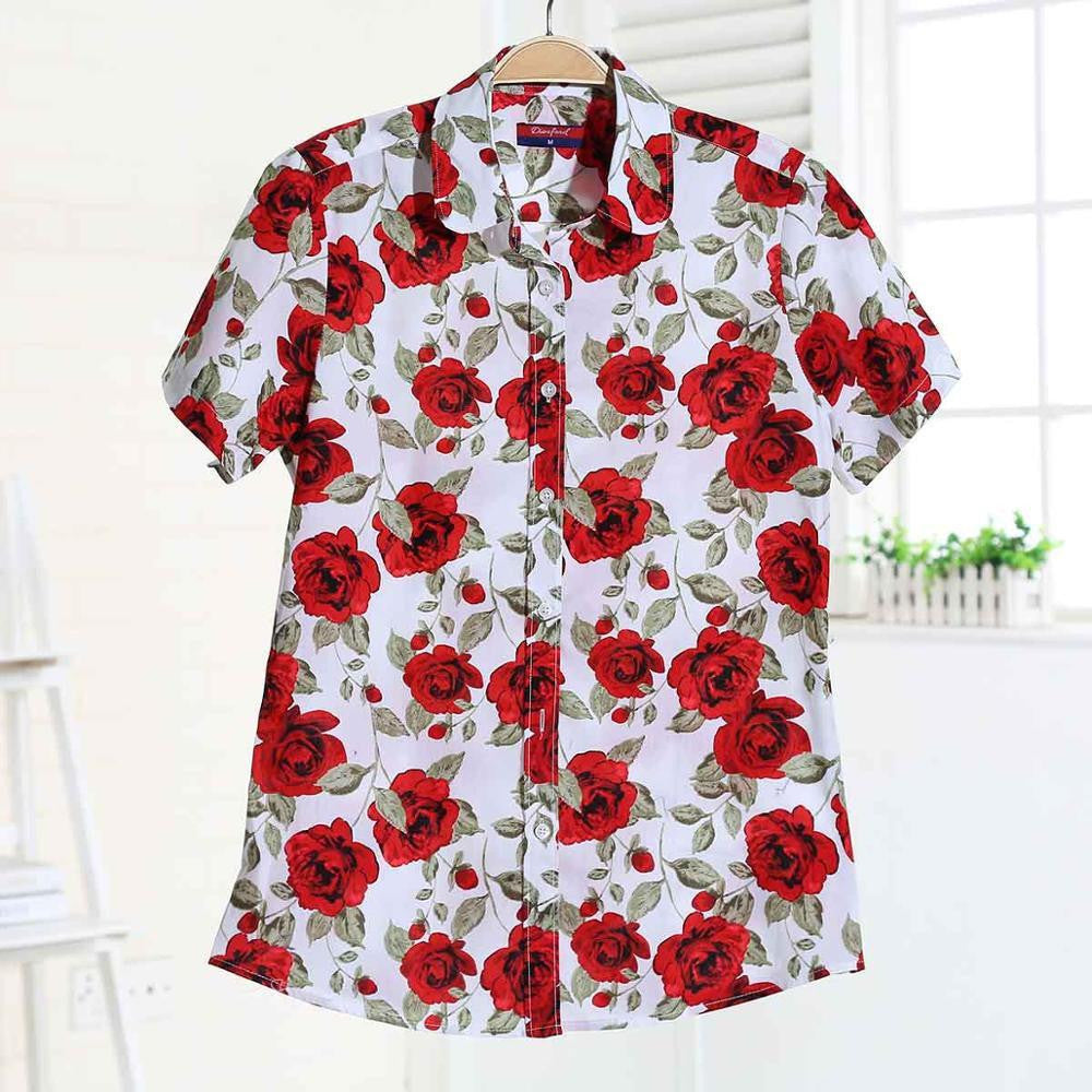Short Sleeve Women Shirts Floral Women Blouses Fruit Blusa Ladies Tops Cotton Tops For Girls Vintage