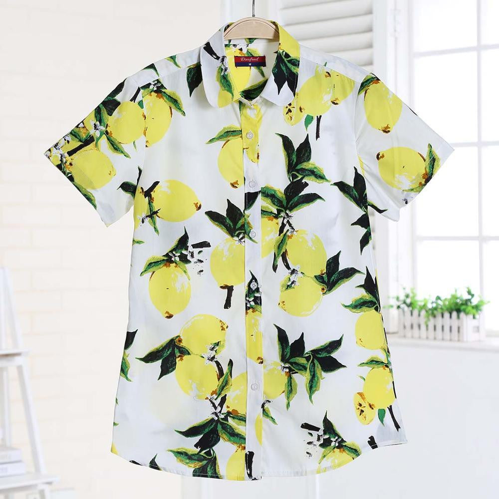 Short Sleeve Women Shirts Floral Women Blouses Fruit Blusa Ladies Tops Cotton Tops For Girls Vintage
