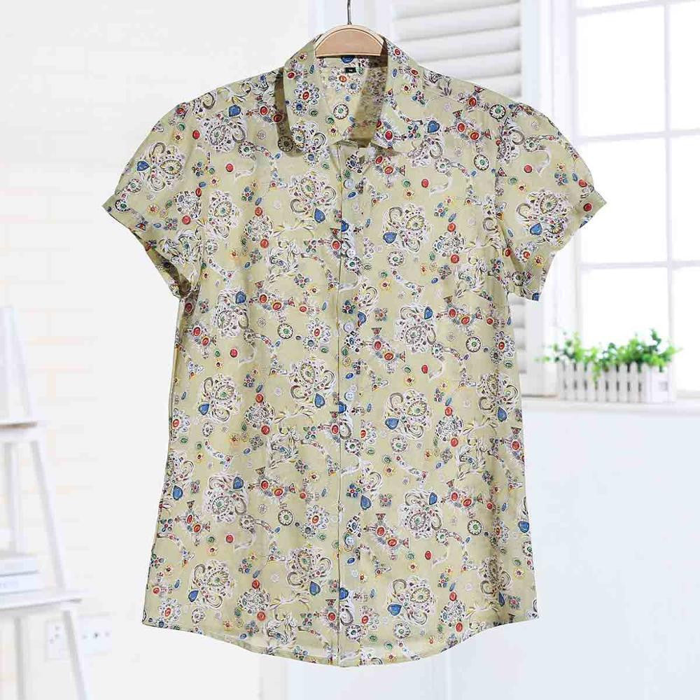 Short Sleeve Women Shirts Floral Women Blouses Fruit Blusa Ladies Tops Cotton Tops For Girls Vintage