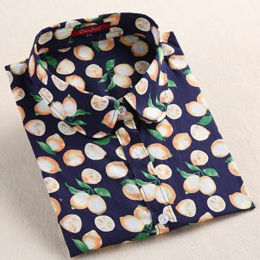 Short Sleeve Women Shirts Floral Women Blouses Fruit Blusa Ladies Tops Cotton Tops For Girls Vintage