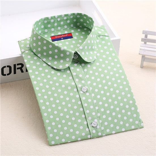 Polka Dot Blouse Long Sleeve Shirt Women Blouses Cotton Women Shirts Red Blue Dot Top Women Tops