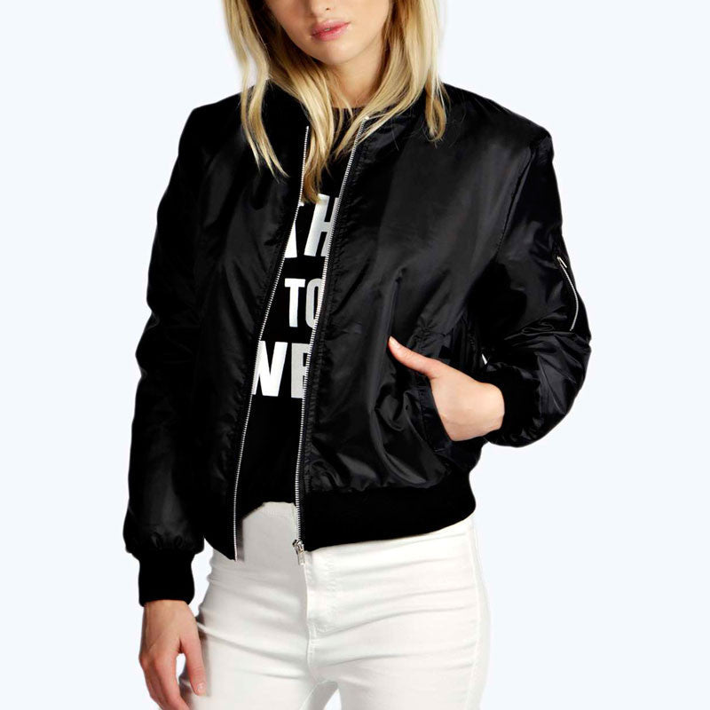 Online discount shop Australia - High Quality  Fashion Women Solid Celeb Bomber Jacket Coat Casual Stand Collar Slim Coat Short Outerwear Plus Size