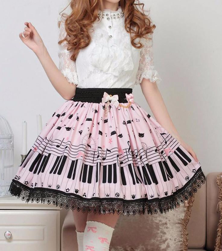 Sweet Lolita Skirt with Piano Key and Melody Printing
