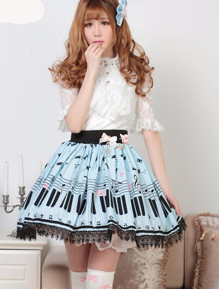 Sweet Lolita Skirt with Piano Key and Melody Printing