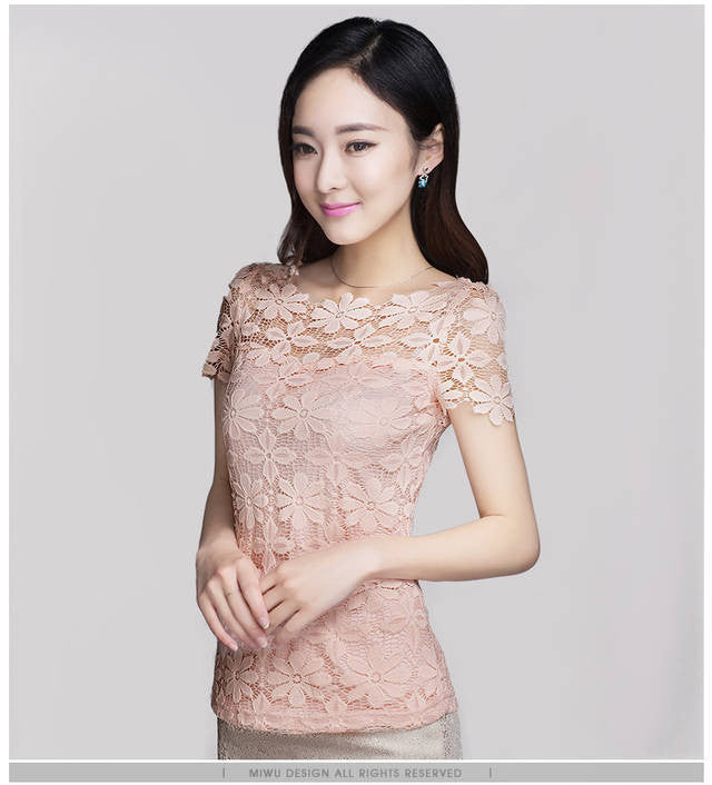 Short Sleeve Tee Shirt Top For Women Clothing Women Lace Blouse Floral Sheer Blouses M-5XL