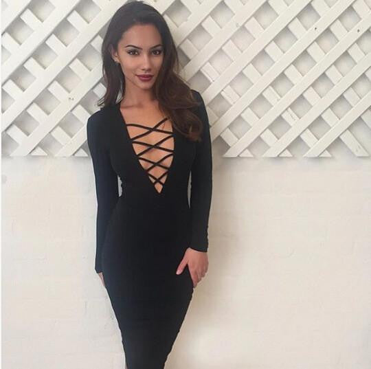 Women Long sleeve Autumn dresses sexy club bandage dress women's vintage dress Warm pencil dresses