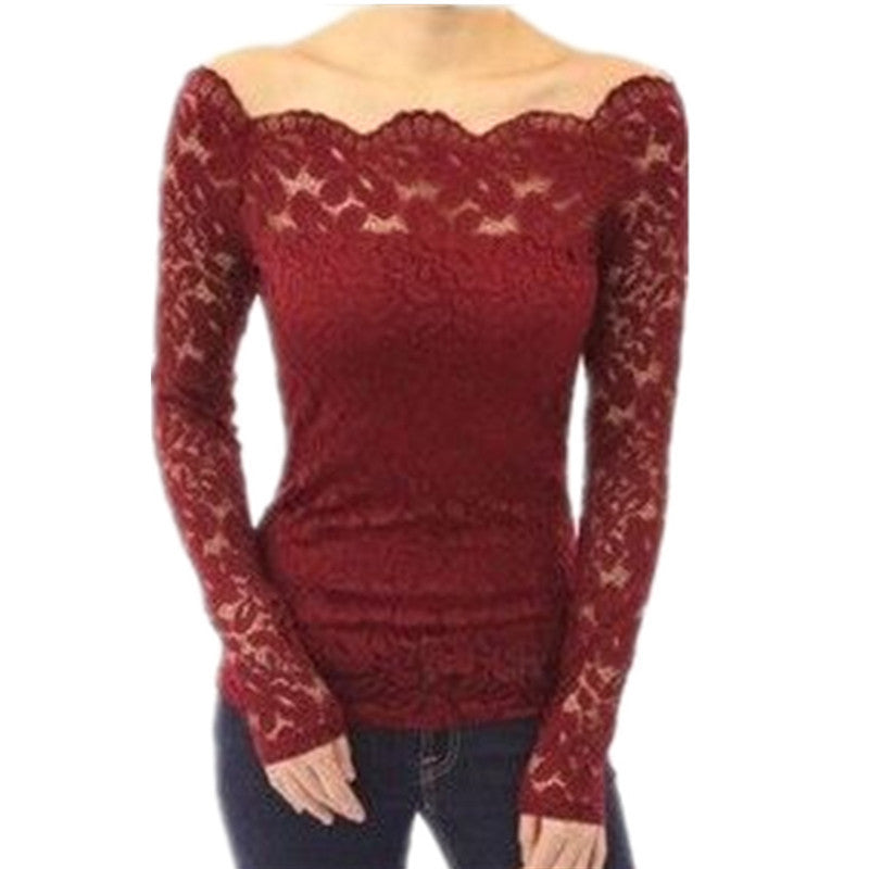 Online discount shop Australia - Fashion  Sexy Women Blouses Off Shoulder Lace Crochet Shirts Long Sleeve Casual Tops Blouse Plus Size
