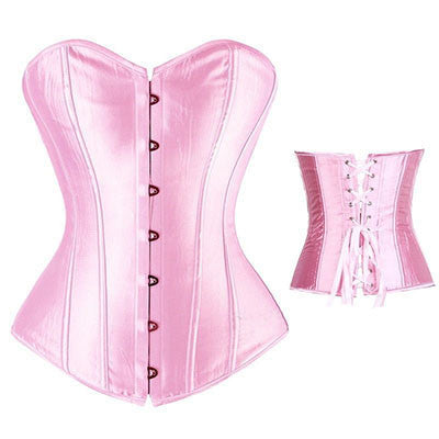 Lovely Pure Women Satin Bustier Lace up Boned Top Corset Overbust