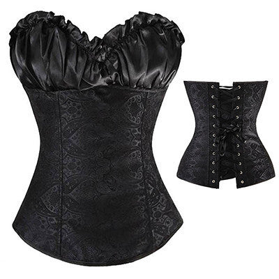 Lovely Pure Women Satin Bustier Lace up Boned Top Corset Overbust
