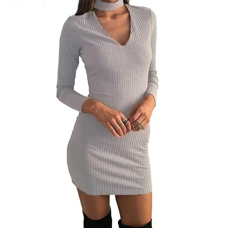 Winter Autumn Dress Women Long-sleeved Casual Dress Evening Mini Bodycon Bandage Black Short Sweater Dress Vestidos