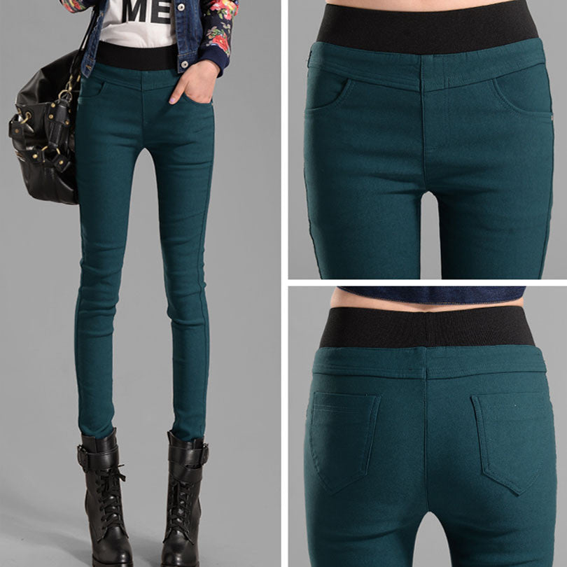 Online discount shop Australia - Candy Colors Plus Thick Velvet Pants Pocket Pencil Pants For Women Warm Trousers Woman