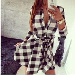 Online discount shop Australia - Explosions Leisure Vintage Dresses Autumn Fall Women Plaid Check Print Spring Casual Shirt Dress Mini Q0035