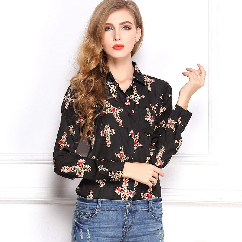 White Black Long Sleeve Women's Blouses Shirts Kiss Red Lip Print Casual Tops Loose Plus Size Lady Button Leopard