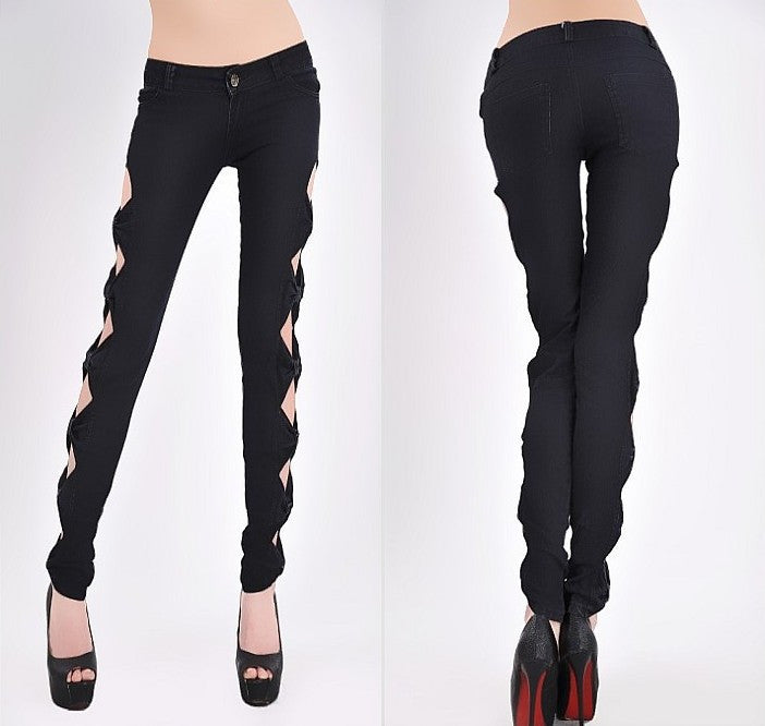 Online discount shop Australia - Fashion Sexy Low Waist Zipper Skinny Vintage Slim Bow Cotton Pencil Pants Hollow Out Women Jeans Female