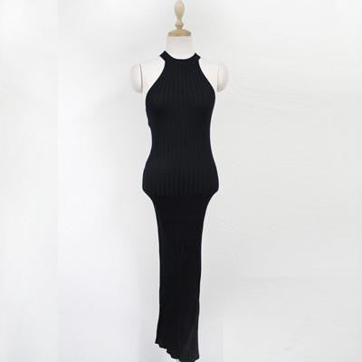 Women Long knitting Dress Spring Slim Bodycon Dresses Elastic Skinny Split Dress Brief Halter Black Dresses vestidos