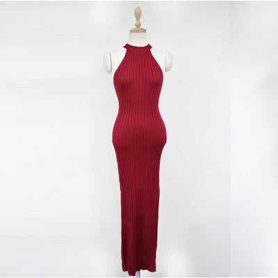 Women Long knitting Dress Spring Slim Bodycon Dresses Elastic Skinny Split Dress Brief Halter Black Dresses vestidos