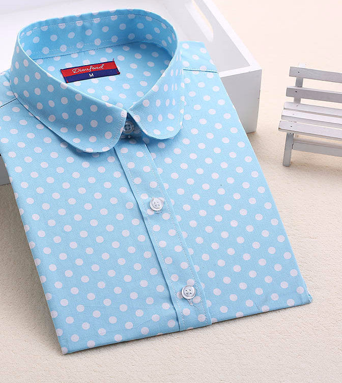 Red Polka Dot Shirt Dots Women Shirts Bohemia Long Sleeve Blouses Polka Dot White Women Shirts Blouses