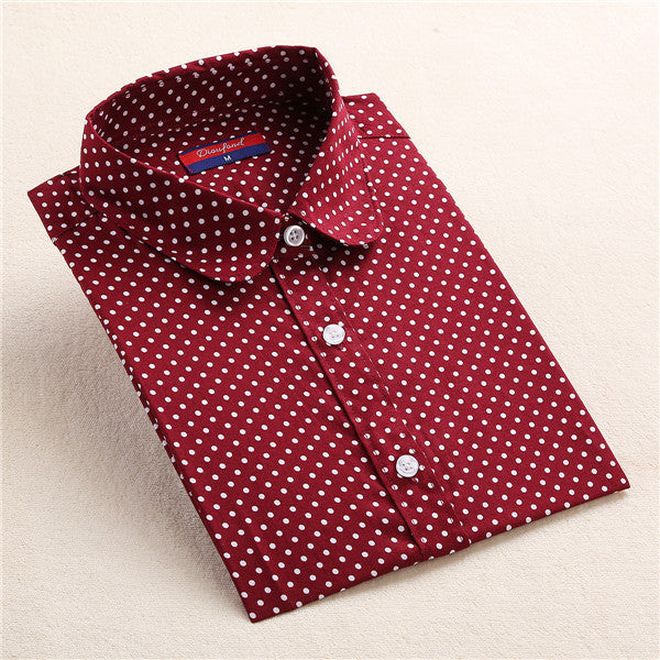 Red Polka Dot Shirt Dots Women Shirts Bohemia Long Sleeve Blouses Polka Dot White Women Shirts Blouses