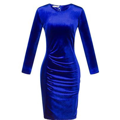 Online discount shop Australia - Fashion style spring casual women dress long sleeve sheath Pleuche dresses clubwear plus size women clothing fold pleuche S118