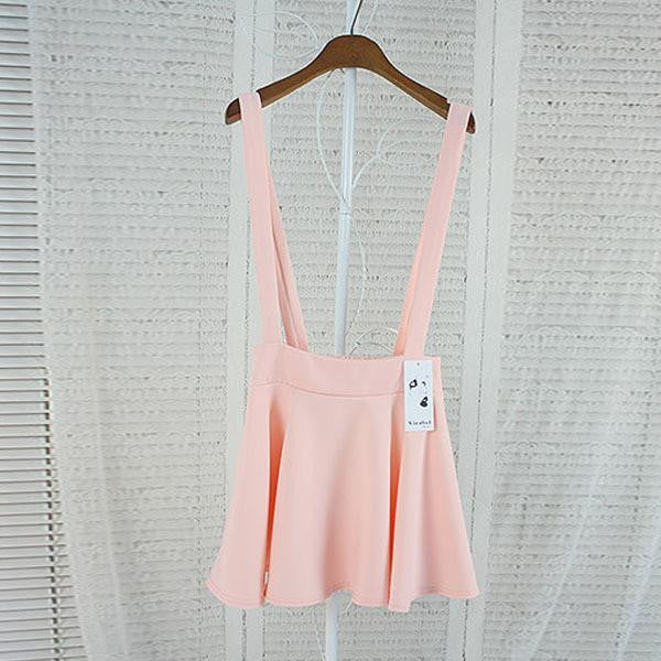 Womens Suspender Skirt Belt Waist Skater Flared Pleated Mini Dress Skirt M
