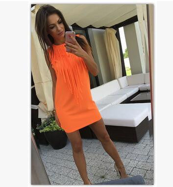 Women Club Dress Tassel Sleeveless O-neck Short Mini Party Dress Womens Clothes Plus Size LJ4898C
