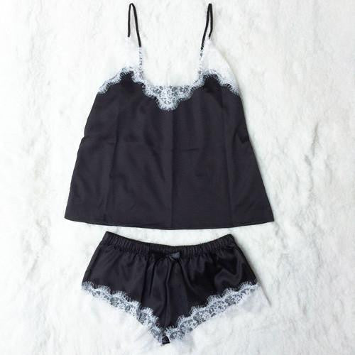 Satin Cami and Shorts Set Lace Nightgowns Comfy Pajamas Pretty Nighties Artificial Silk Sleepwear Sets