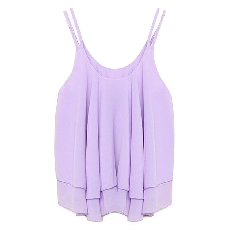 Style Tank Tops Womens Chiffon Double Layer Sleeveless Casual Solid Crop Top Plus Size S-4XL