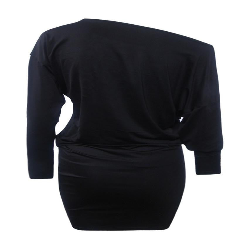 summer dress sexy slim Womens Long Sleeve Off Shoulder Mini Batwing Tunic Dress nor060722