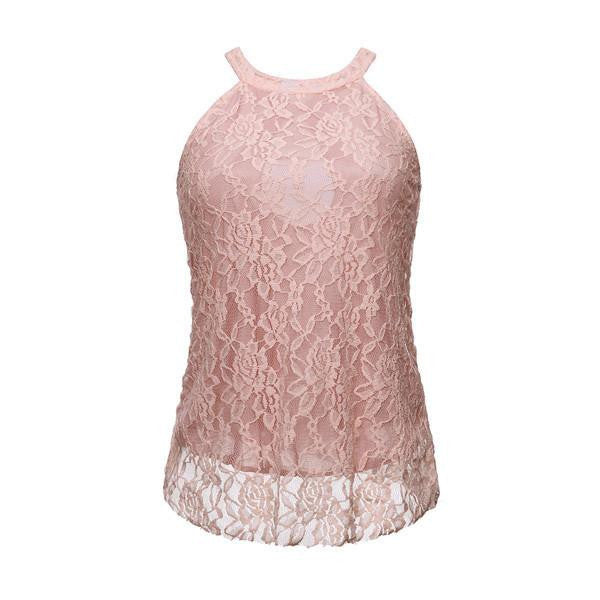 Tank Tops Fashion Halter Crochet Hollow Out Sleeveless Floral Crop Top Solid Lace Cropped Shirt