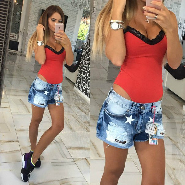 Women Sexy bodycon Jumpsuit Rompers Sleeveless Lace Bodysuit Women Clothing V-neck Skinny Overalls Plus size LJ4946M-Dollar Bargains Online Shopping Australia