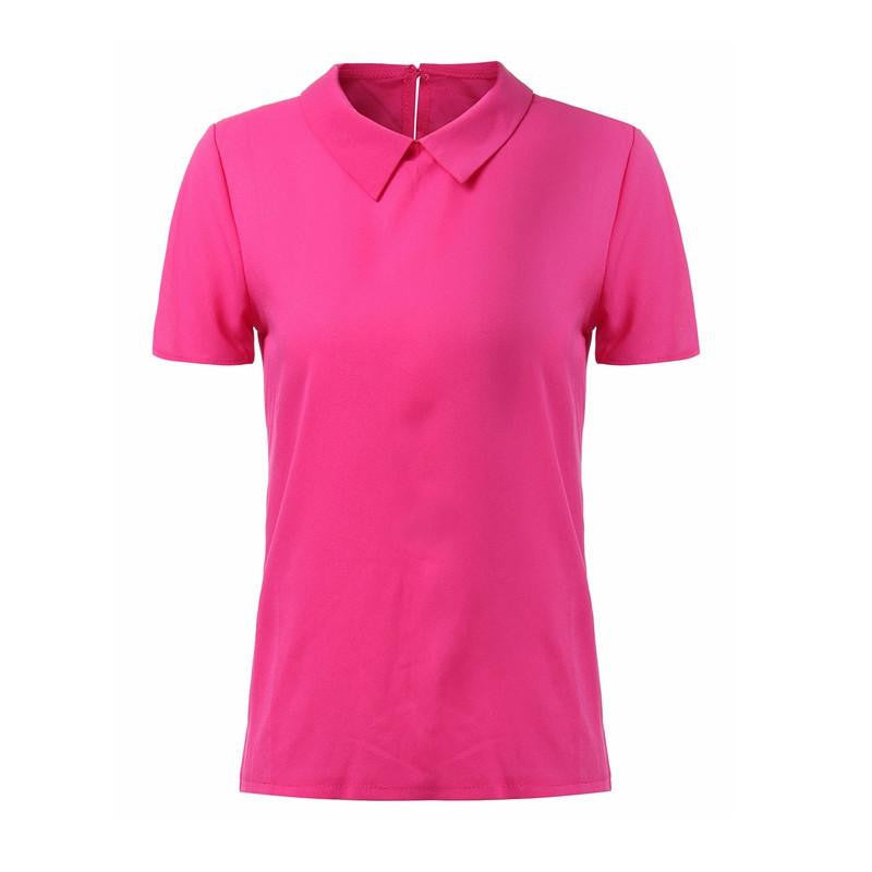 Women Blouses Turn Down Collar Short Sleeve Chiffon Shirts Slim Casual Blouse Plus Size Tops