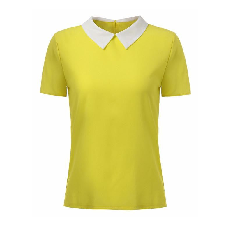 Women Blouses Turn Down Collar Short Sleeve Chiffon Shirts Slim Casual Blouse Plus Size Tops
