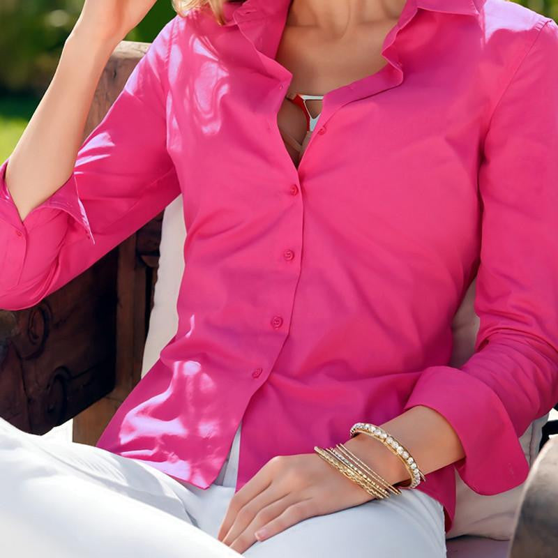 Turn Down Collar Fashion Slim Long Sleeve Blouse Formal Ladies Office Shirts Black