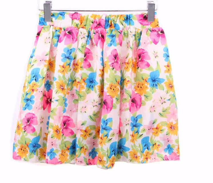 Skirts Womens Floral Polka Dot Chiffon Skirt Pleated Short Mini Skirt