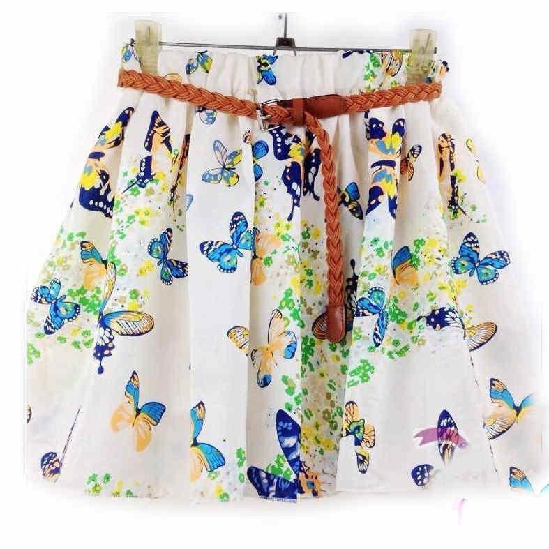 Skirts Womens Floral Polka Dot Chiffon Skirt Pleated Short Mini Skirt