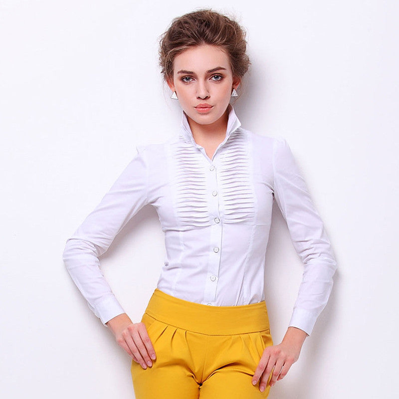 Online discount shop Australia - new arrival style Slim OL stand collar fold white black purple long women body shirt #4038