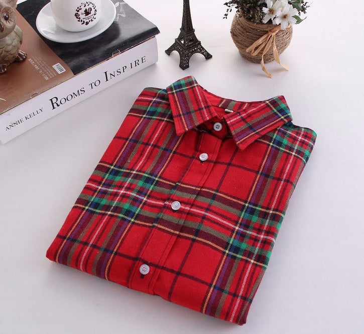 Online discount shop Australia - Fashion Plaid Shirt Female College style women's Blouses Long Sleeve Flannel Shirt Plus Size Cotton Office tops