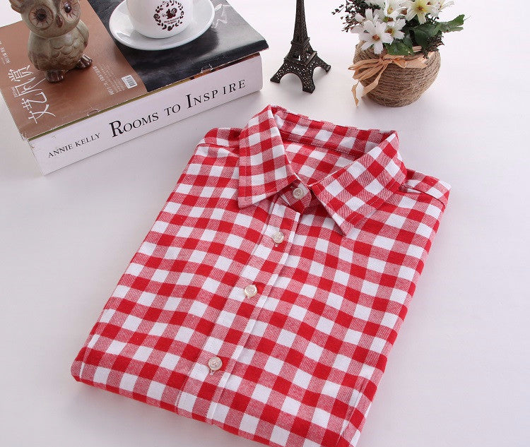 Online discount shop Australia - Fashion Plaid Shirt Female College style women's Blouses Long Sleeve Flannel Shirt Plus Size Cotton Office tops