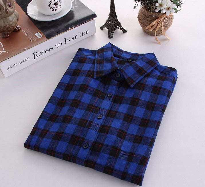Online discount shop Australia - Fashion Plaid Shirt Female College style women's Blouses Long Sleeve Flannel Shirt Plus Size Cotton Office tops