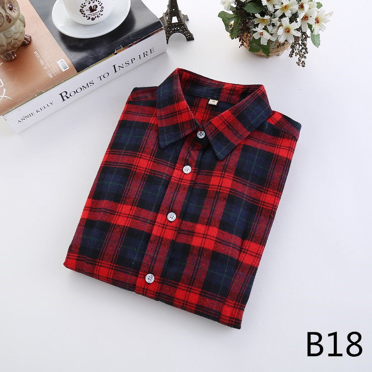 Online discount shop Australia - Fashion Plaid Shirt Female College style women's Blouses Long Sleeve Flannel Shirt Plus Size Cotton Office tops